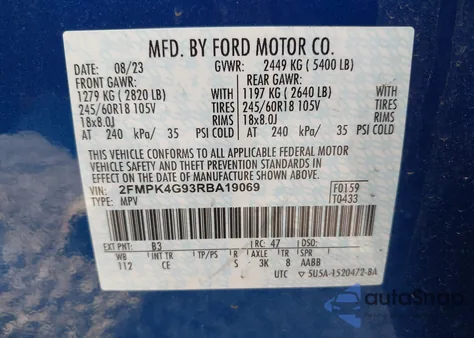 2024 Ford Edge Se z USA, uszkodzony, nr VIN 2FMPK4G93RBA19069